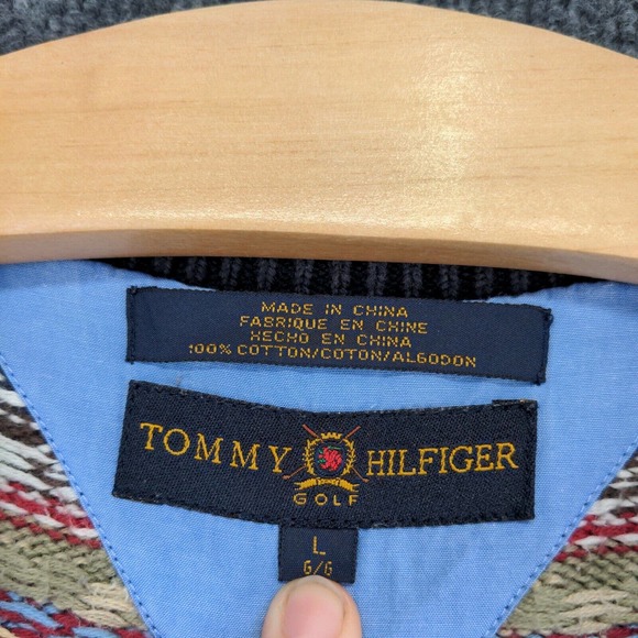 Tommy Hilfiger Golf Men's Pullover Sweater Blue Large Fair Isle Striped V-Neck - Picture 9 of 12
